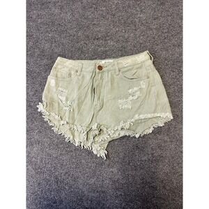 DESU Shorts Womens Size 12 Green Distressed Frayed Hem Cotton Denim Casual